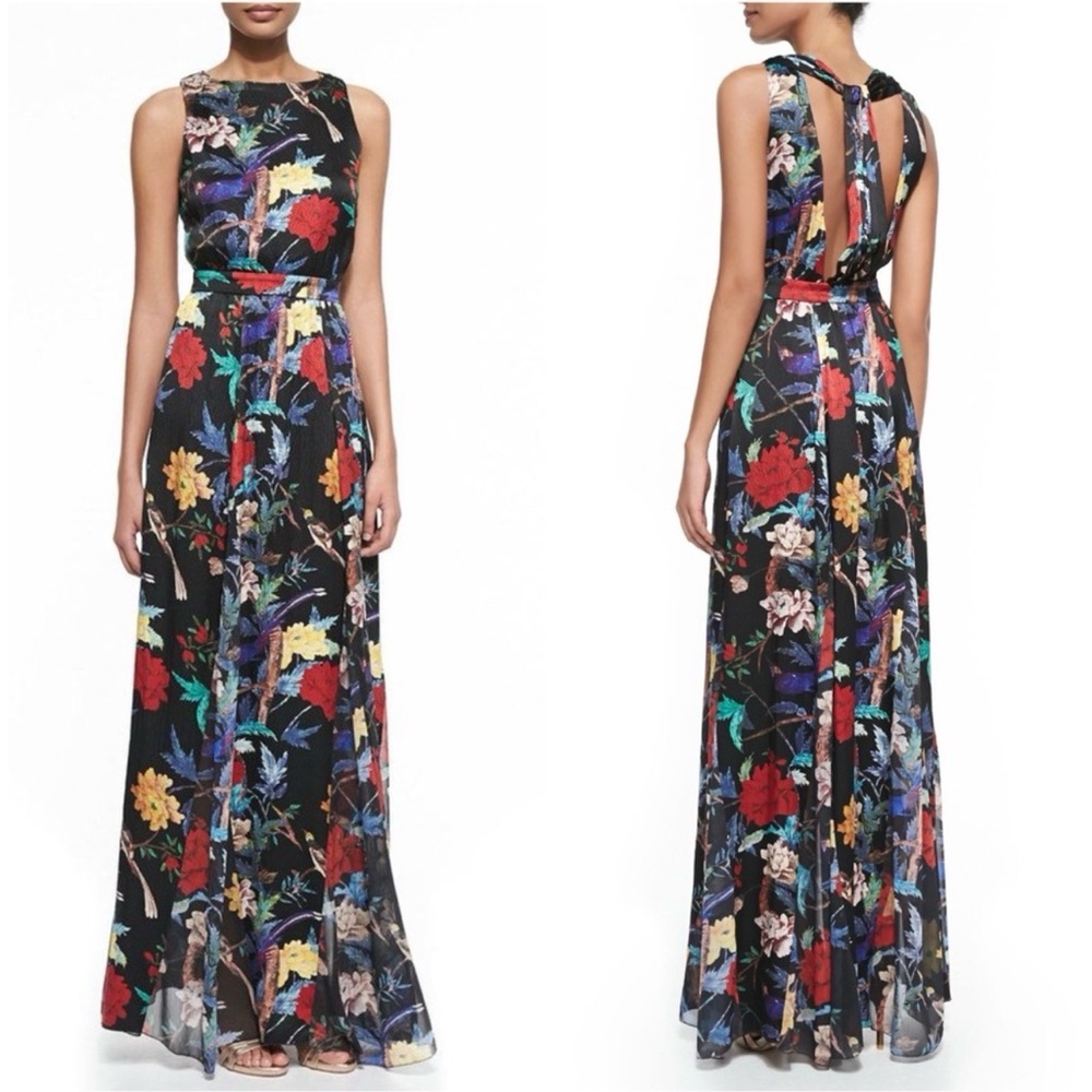Alice + Olivia Elis Black Floral Print Silk Maxi Dress EUC Size 8 - Picture 3 of 7